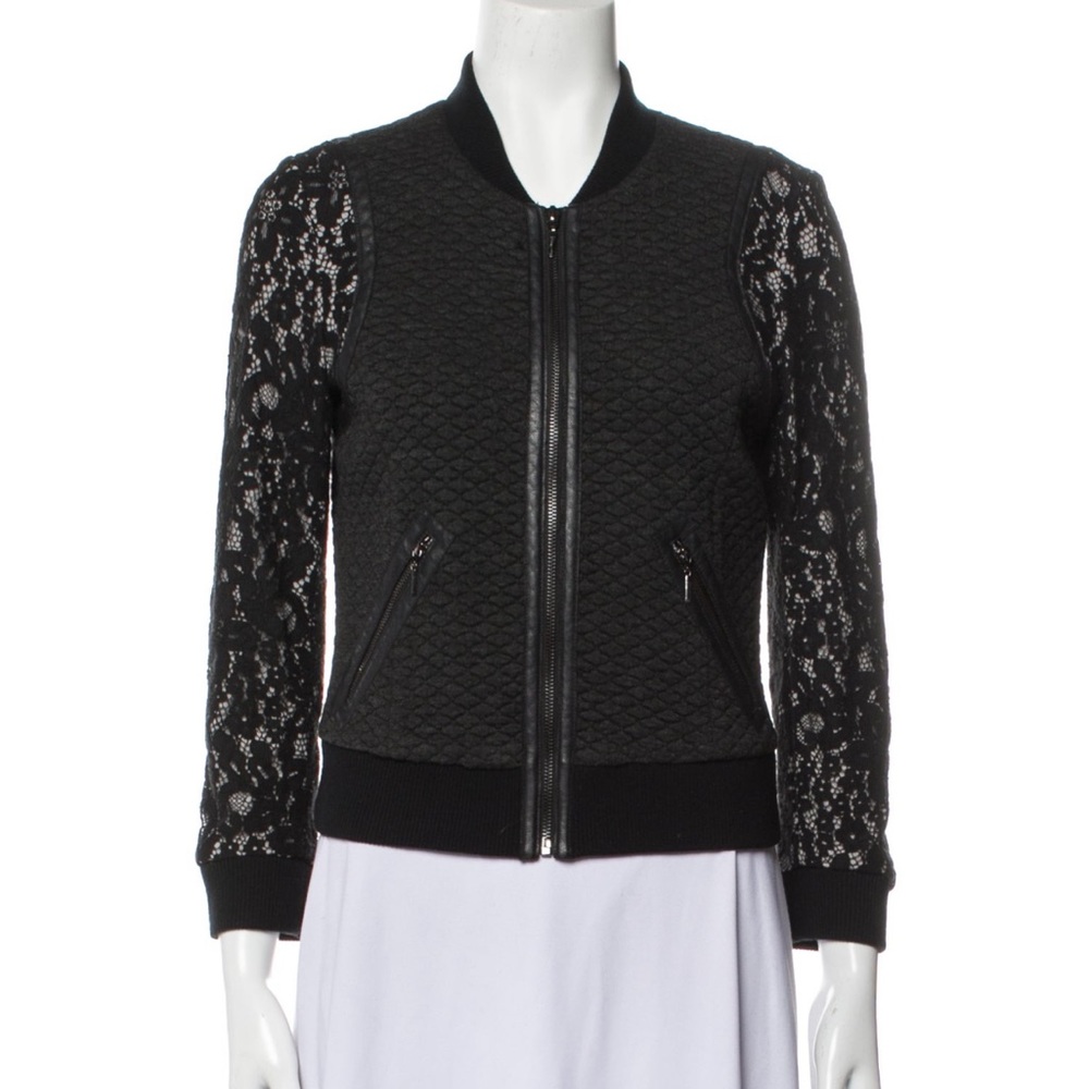 Rebecca Taylor Jacket Lace Sleeve Bomber Jacket